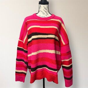 Diane Von Furstenberg XL Red Pink Striped Wool Cashmere Blend Cozy Knit Sweater‎